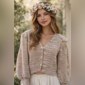 NWOT Indie + Moi Puff Sleeve Cardigan, Paris brand.